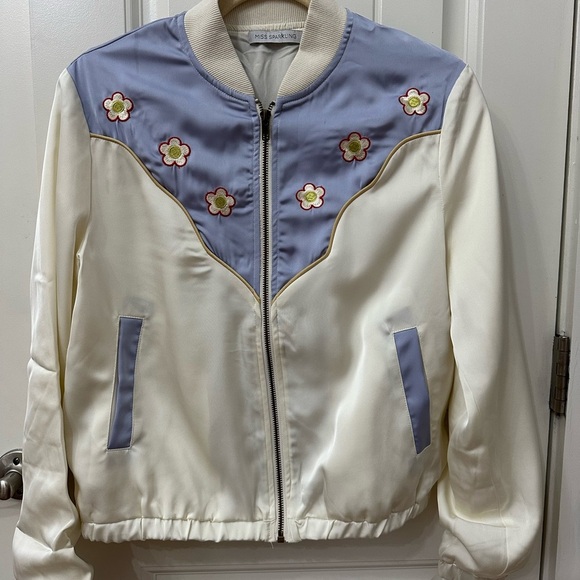 Miss Sparkling Jackets & Blazers - Miss Sparkling Floral Embroidered Western Satin Jacket Small Anamae Rockabilly